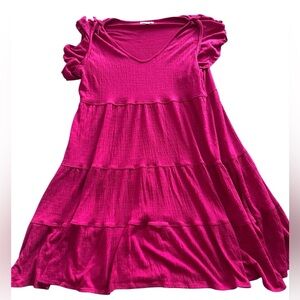 Max Studio XL Ruffle Cap Sleve Tiered Jersey Babydoll Hot Pink Dress